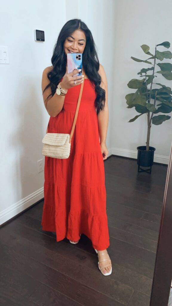 red maxi dress