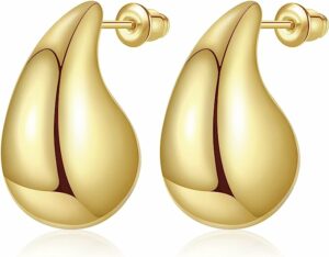 Anten Pink Chunky Gold Hoop Earrings for Women, Lightweight Drop Hoops Earrings with 18K Real Gold Plated, Hypoallergenic Trendy Jewelry for Girls Women