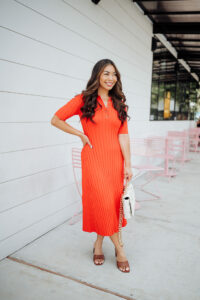 red midi dress