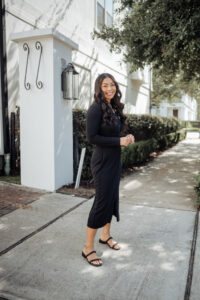 black midi dress
