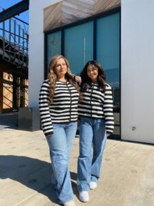 Stripe Cardigan and Wide Leg Jeans