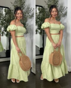 green maxi skirt set